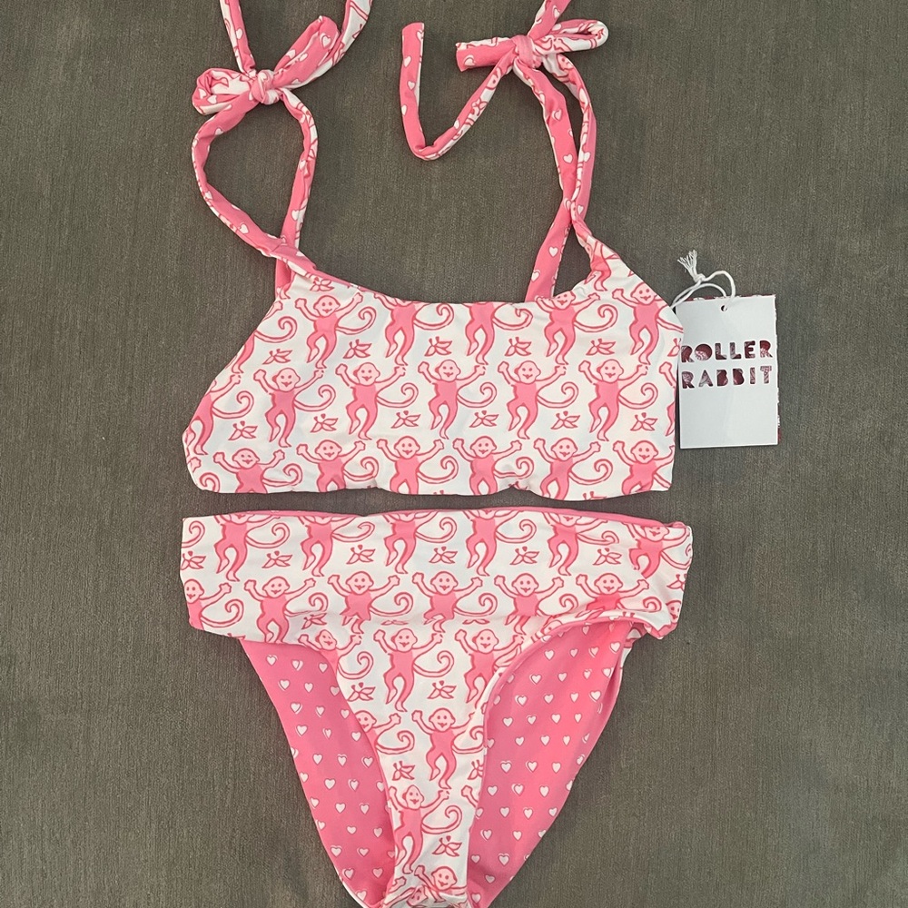 Roller Rabbit - Kids Monkey/Hearts Cora Reversible Bikini